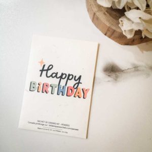 carte happy birthday sachet de graines de pensées à semer
