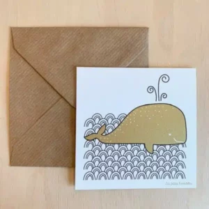 carte 10x10 baleine et enveloppe kraft