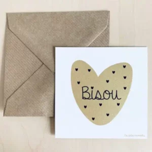 carte 10x10 bisou et enveloppe kraft