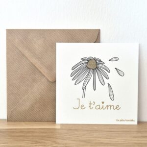carte 10x10 je t'aime marguerite et enveloppe kraft
