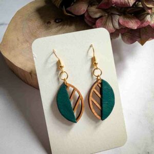 boucles d'oreilles florale bois et cuir