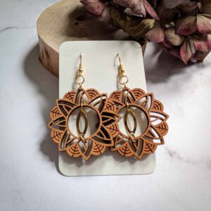 boucles d'oreilles graphiques bois et laiton