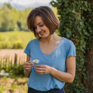 t-shirt femme 100% lin bleu