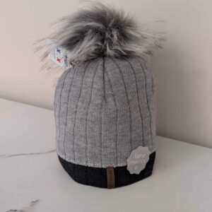 Le Drapo - Bonnet gris 100% mérinos avec pompon